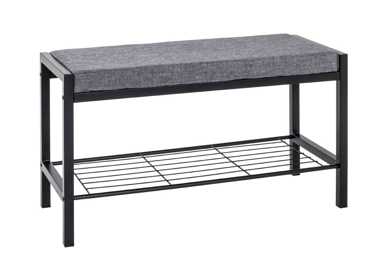 möbelando Sitzbank Alia, Schuhbank Stahl in schwarz lackiert, Sitz gepolstert Textilgewebe in grau von möbelando