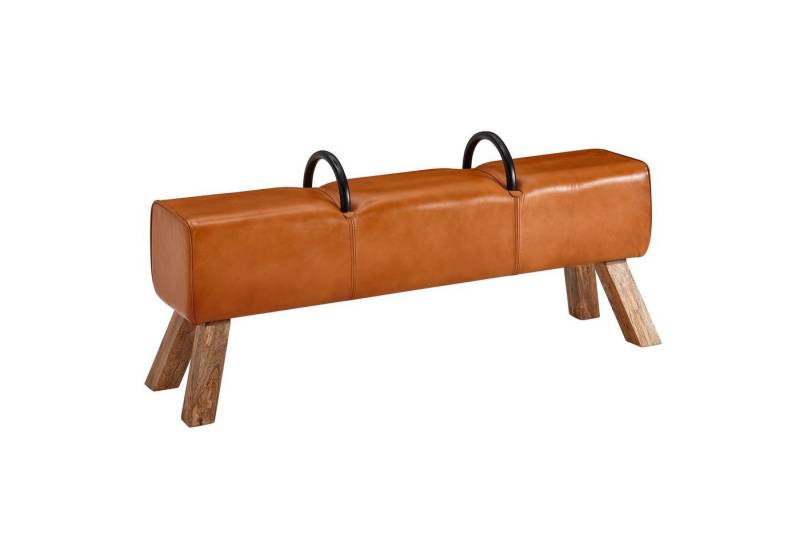 möbelando Sitzbank Sitzbank Echtleder / Massivholz 133x60,5x34 cm, Sitzbank Echtleder / Massivholz 133x60,5x34 cm Leder Modern Turnbock, Springbock Lederhocker mit Griffen, Sitzhocker Turnbank Gepolstert von möbelando