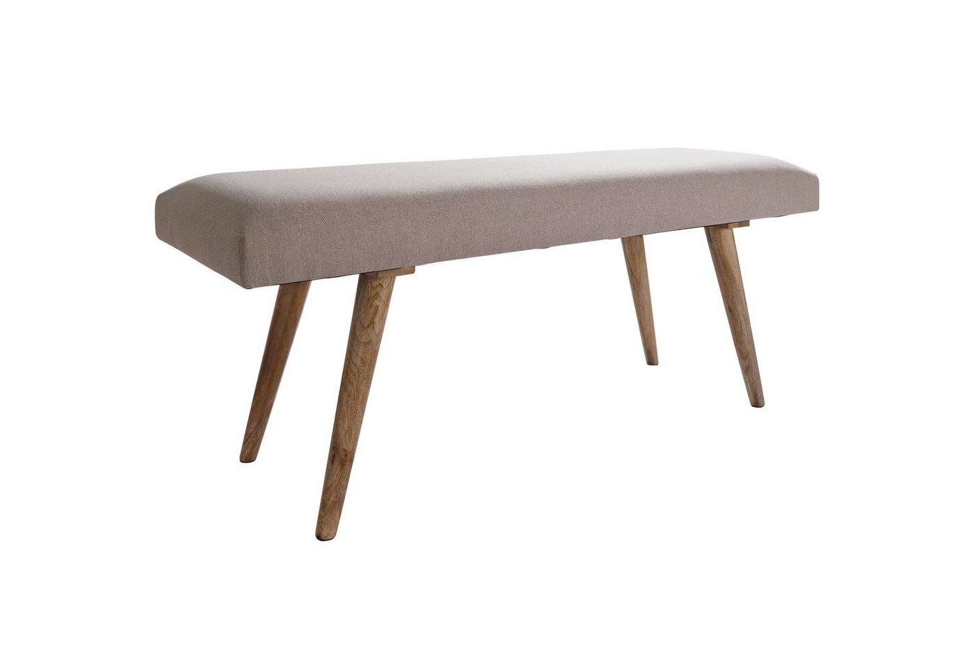 möbelando Sitzbank Sitzbank Stoff / Massivholz Bank Beige 117x51x38, Sitzbank Stoff / Massivholz Bank Beige 117x51x38 cm im Retro Stil, 2er Polsterbank Flur, Gepolsterte Stoffbank Esszimmer Braun, Kleine Bettbank Baumwolle, Flurbank Dielenmöbel schmal von möbelando