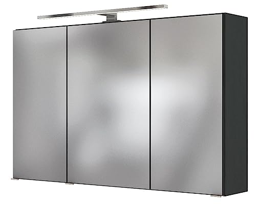 möbelando Spiegelschrank Florida in grafitgrau mit 3 Türen und 6 Einlegeböden. Abmessungen (BxHxT) 120x64x20 cm von möbelando