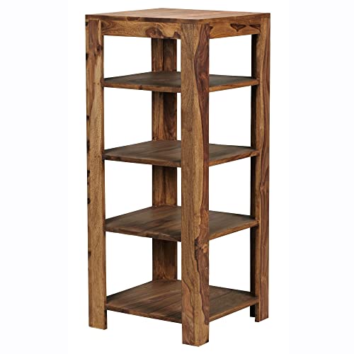 möbelando Standregal Mumbai Massiv-Holz Sheesham 105 cm Wohnzimmer-Regal mit 4 Ablagefächer Design Landhaus-Stil Beistelltisch von möbelando