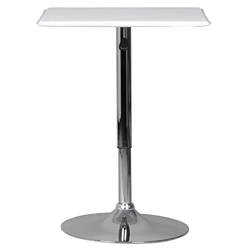 möbelando Stehtisch Bistrotisch Kunstleder Weiß höhen-verstellbar quadratisch | Design Bartisch Chrom robust eckig | Stehtisch Messetisch modern | Partytisch drehbar von möbelando