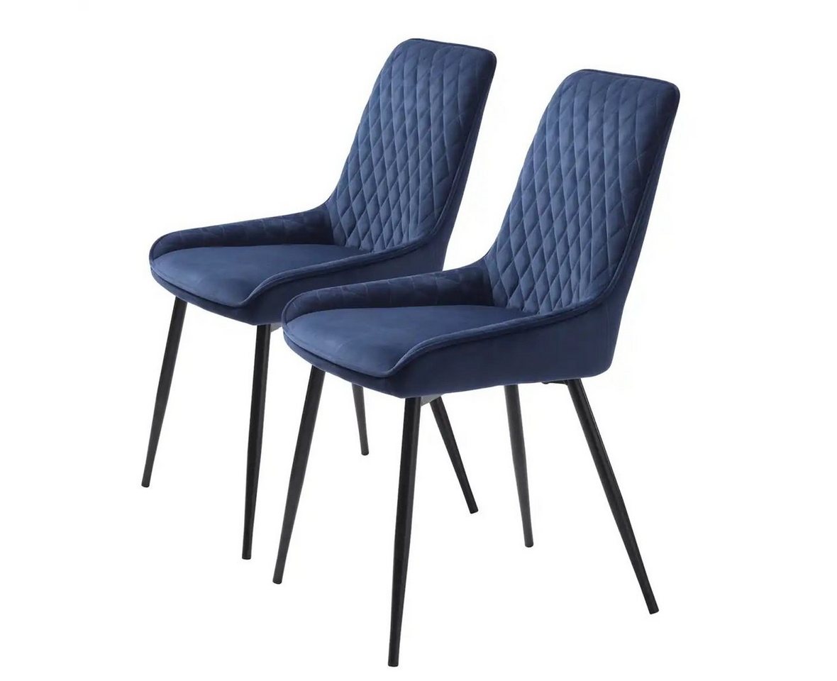 UNIQUE furniture A/S Stuhl aus Blau Samt in Blau mit Absetzungen in Metall Schwarz Lackiert (2er-Set) von UNIQUE furniture A/S