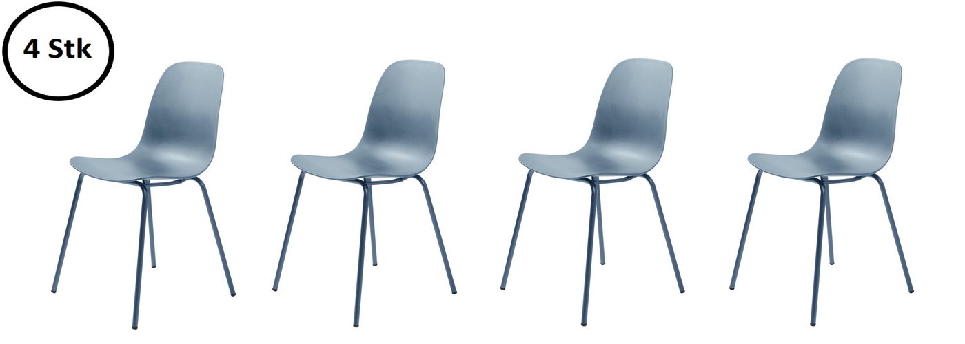 UNIQUE furniture A/S Stuhl aus Blau in Blau mit Absetzungen in Metall Blau Lackiert (4er-Set) von UNIQUE furniture A/S