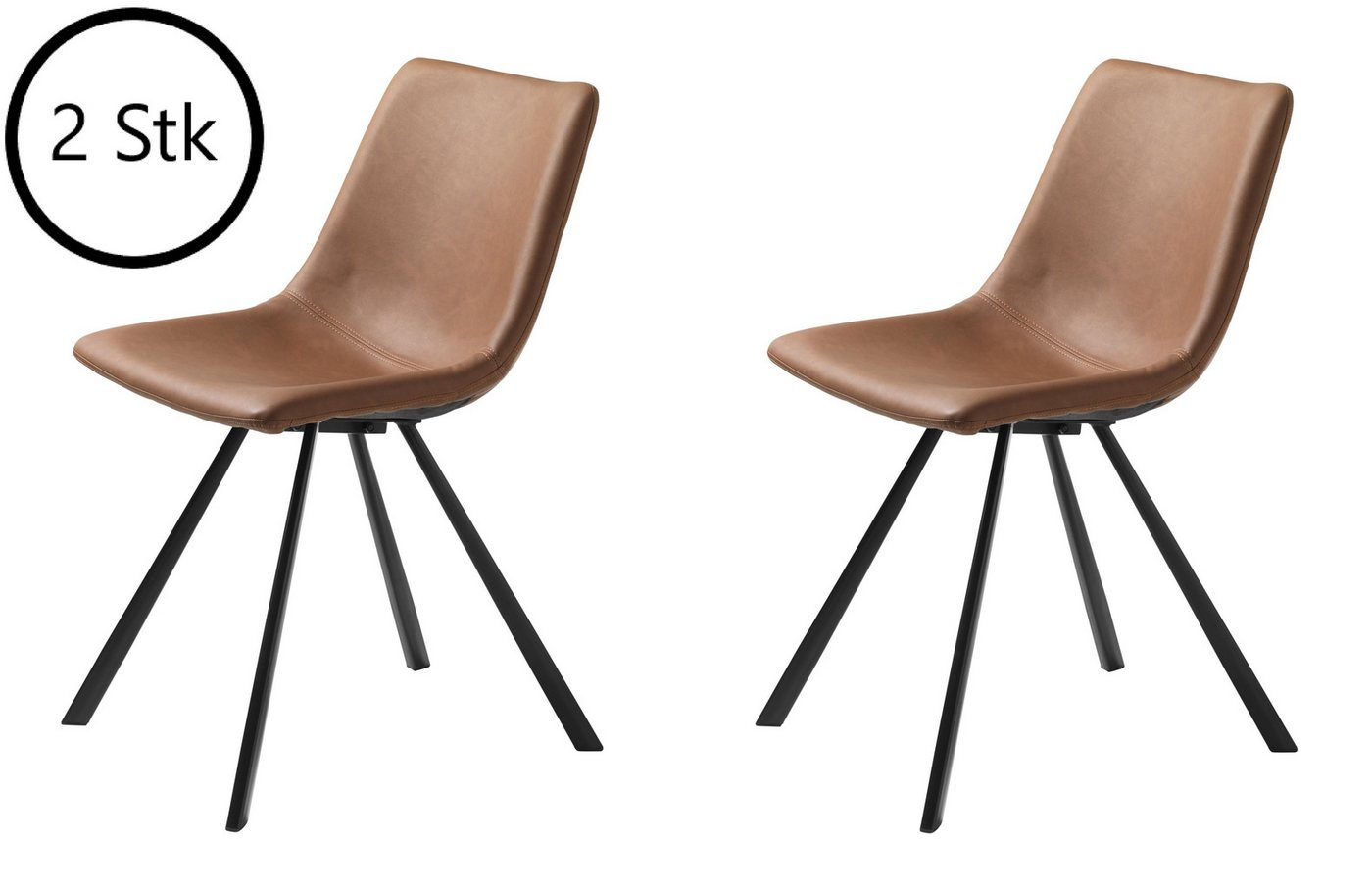 UNIQUE furniture A/S Stuhl aus Braun in Braun mit Absetzungen in Metall Schwarz Lackiert (2er-Set) von UNIQUE furniture A/S