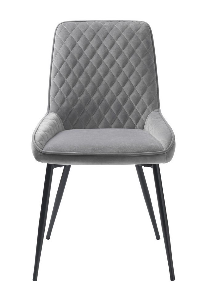 UNIQUE furniture A/S Stuhl aus Grau Samt in Grau mit Absetzungen in Metall Schwarz Lackiert (2er-Set) von UNIQUE furniture A/S