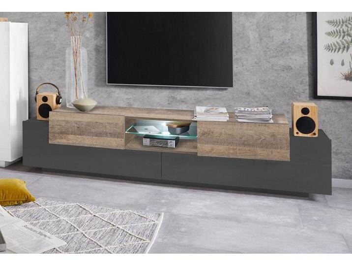 möbelando TV-Board Coro (BxHxT: 220x51x45 cm), in anthrazit matt/Oak mit 2 Türen und einem Einlegeboden von möbelando