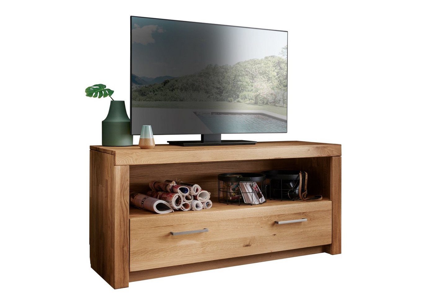 möbelando TV-Board WZ-0169 (BxHxT: 117,7x56x40 cm), aus Wildeiche in natur geölt mit einer Schublade von möbelando