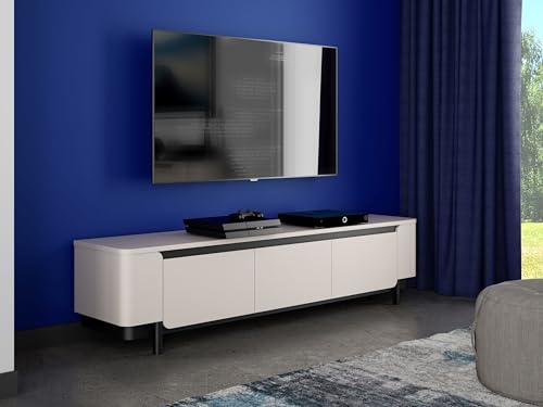möbelando TV-Lowboard >VODOL< in Sand,schwarz mit 3 Softclose-Türen- 204,9x49,1x44,8cm (BxHxT) von möbelando