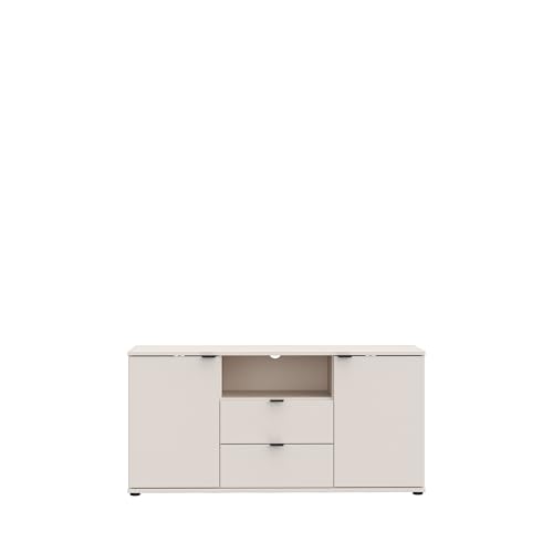 möbelando TV-Schrank >Ganymede< sandfarbig mit 2 Schubladen, 2 Türen, Kabeldurchlass, 40 kg Belastbarkeit, modernes Design, 129,8x63,1x41,3cm (BxHxT), ideal für große Fernseher von möbelando