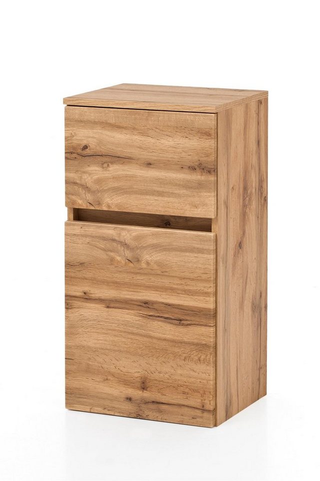 möbelando Unterschrank Kopenhagen Moderner Unterschrank, Korpus aus melaminharzbeschichteter Spanplatte in Wotaneiche, Front aus MDF in Wotaneiche, mit 1 Tür, 1 Schubkasten mit Softclose-Funktion und 1 Einlegeboden, Breite 40 cm, Höhe 79 cm, Tiefe 35 cm. von möbelando