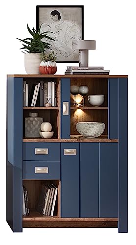 möbelando Vitrine Dijon in Parisian Blue Nachbildung mit 2 Türen und 2 Einlegeböden. Abmessungen (BxHxT) 98x134x38 cm von möbelando