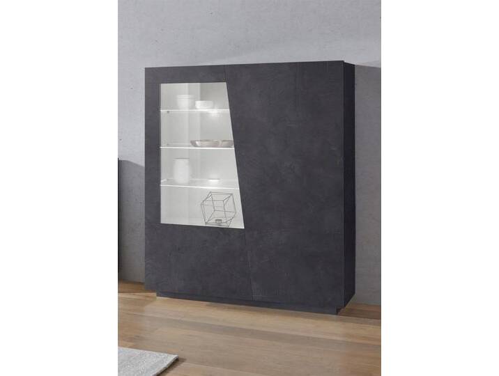 möbelando Vitrine Viterbo 120 x 146 x 43 cm (B/H/T), Schiefer Nachbildung von möbelando
