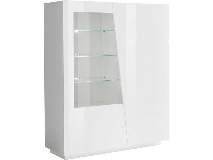 möbelando Vitrine Viterbo 120 x 146 x 43 cm (B/H/T), Weiß-Hochglanz von möbelando