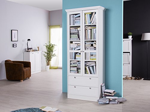 möbelando Vitrine Vitrinenschrank Schrank Bücherschrank Bücherregal weiß Landsted I von möbelando
