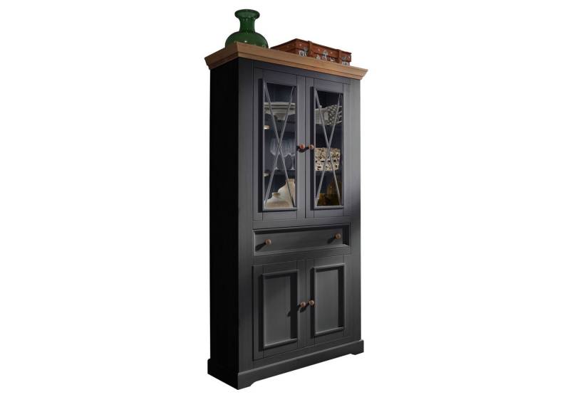 G+K Möbelvertriebs GmbH Vitrine aus Kiefer in grau mit einer Schublade und 4 Türen (BxHxT: 109x208x42 cm) von G+K Möbelvertriebs GmbH