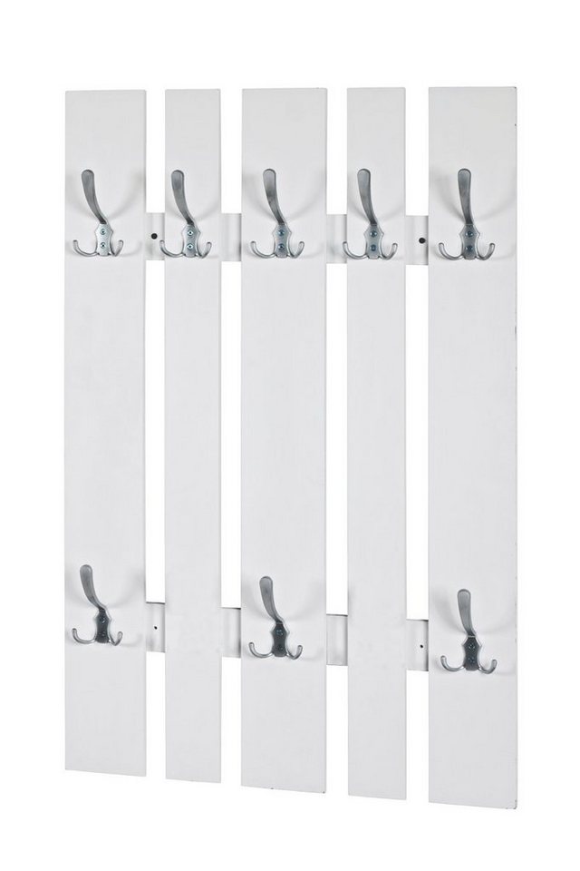 möbelando Wandgarderobe Merit, Wandgarderobe MDF in weiß lackiert mit 8 Garderobenhaken in Edelstahloptik von möbelando