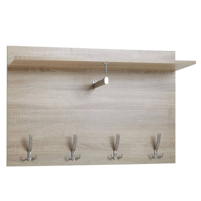 möbelando Wandgarderobe Wandgarderobe Sonoma Eiche 80x60x29,5 cm Design, Wandgarderobe Sonoma Eiche 80x60x29,5 cm Design Flurgarderobe Holz, Hakenleiste Wandpaneel mit Ablage und Kleiderstange, Garderobe Wand, Garderobenleiste Flur von möbelando