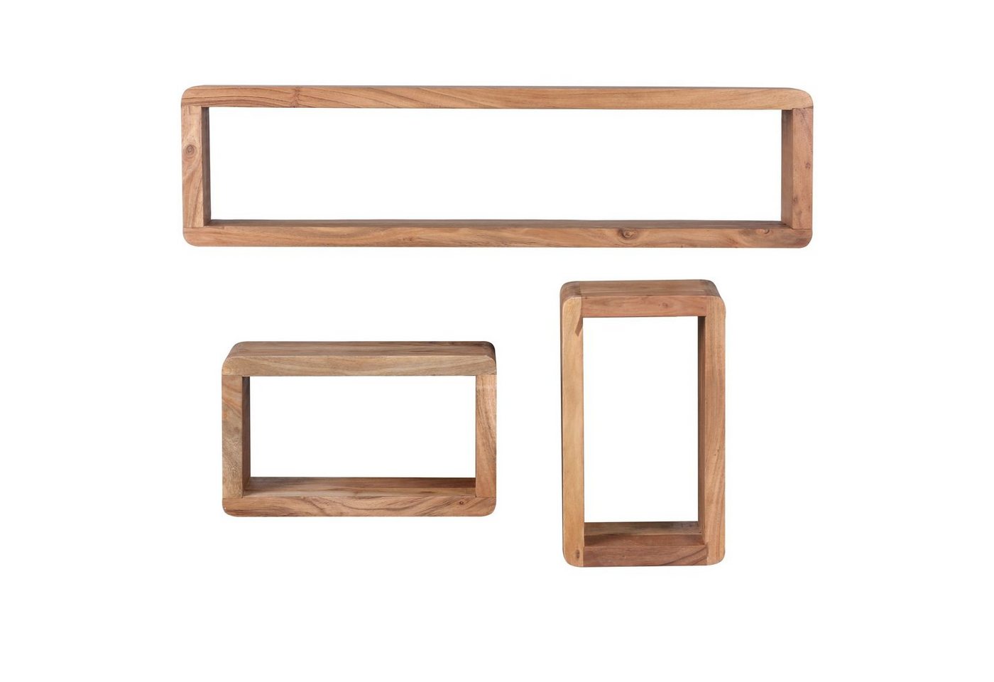 möbelando Wandregal Design Wandregal 3er Set BOHA Massiv Holzregale, Design Wandregal 3er Set BOHA Massiv Holzregale Akazie Landhausstil, Rustikales Wandregal-Set Holz, Hängeregal Viereckig Echtholz, Wand-Regale, Hängend Würfel, Regal Wandkästen Eckig von möbelando