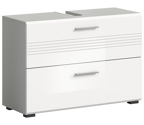 möbelando Waschbeckenunterschrank >Copa< in Hellgrau/Weiß Hochglanz - 80x56x32cm (BxHxT) von möbelando