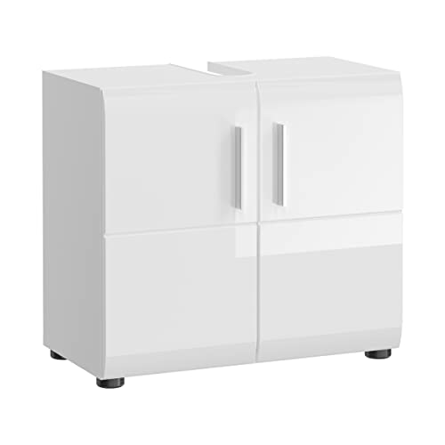 möbelando Waschbeckenunterschrank Ice in weiß/weiß Hochglanz mit 2 Türen und 2 Fächern. Abmessungen (BxHxT) 60x54x32 cm von möbelando