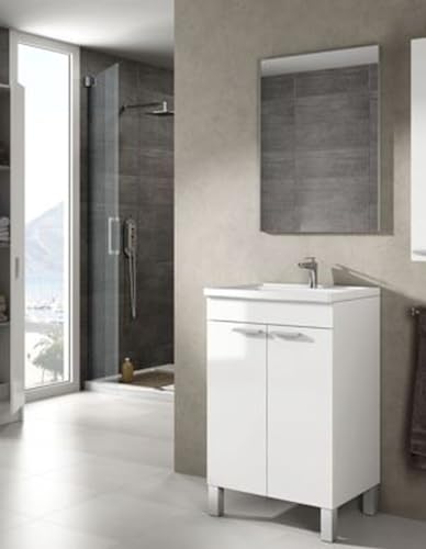 möbelando Waschbeckenunterschrank >KONCEPT 50< in Weiß-Hochglanz - 50x80x40 (BxHxT) von möbelando
