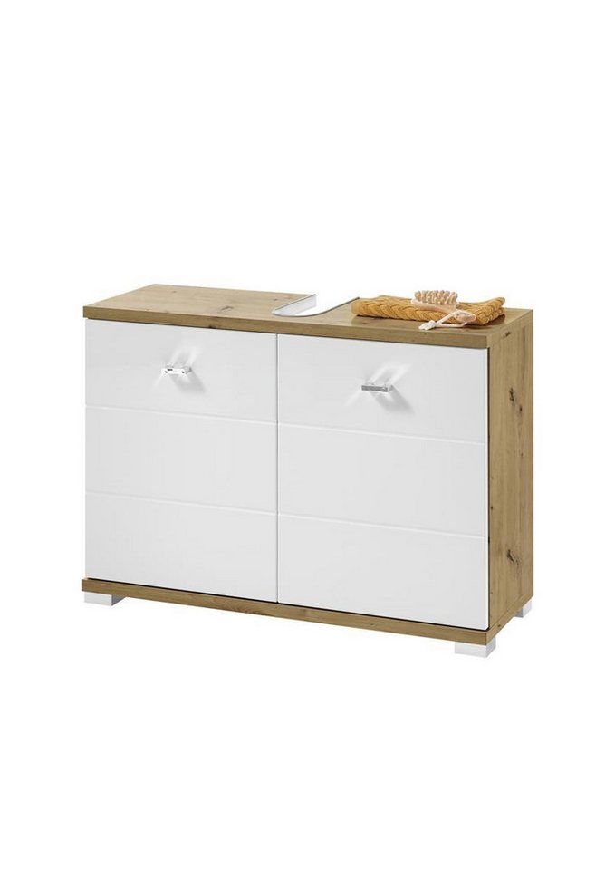 PREISBRECHER Waschbeckenunterschrank Waschbeckenunterschrank >Peter< in Weiß tiefzieh Hochglanz - 80x57x30 80 x 57 x 31 cm (B/H/T) von PREISBRECHER