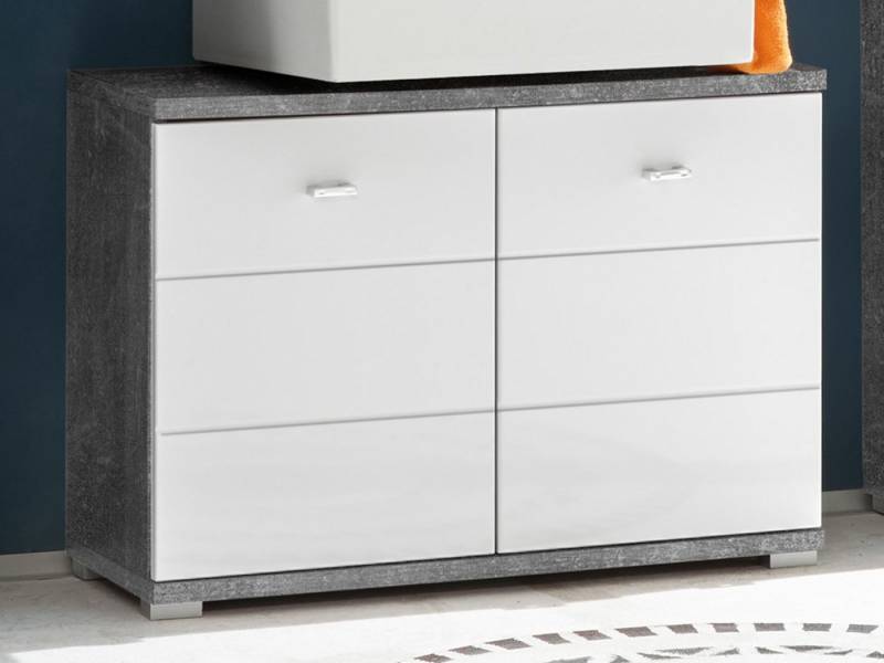 PREISBRECHER Waschbeckenunterschrank Waschbeckenunterschrank >Peter< in Weiß tiefzieh Hochglanz - 80x57x30 80 x 57 x 31 cm (B/H/T) von PREISBRECHER