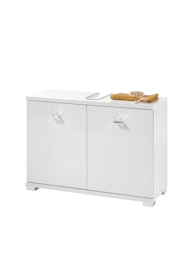 PREISBRECHER Waschbeckenunterschrank Waschbeckenunterschrank >Peter< in Weiß tiefzieh Hochglanz - 80x57x30 80 x 57 x 30 cm (B/H/T) von PREISBRECHER