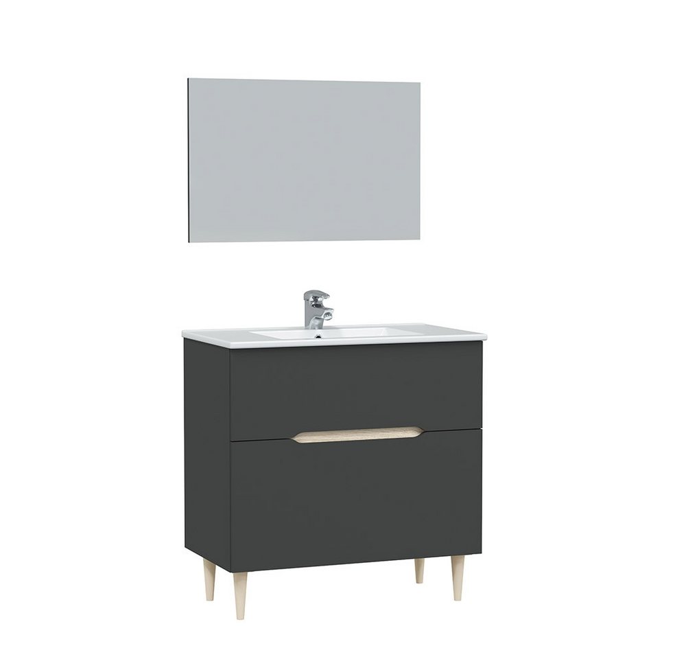 FORES HABITAT Waschbeckenunterschrank in Anthrazit-Grau / Eiche - 80x80x45 (BxHxT) von FORES HABITAT