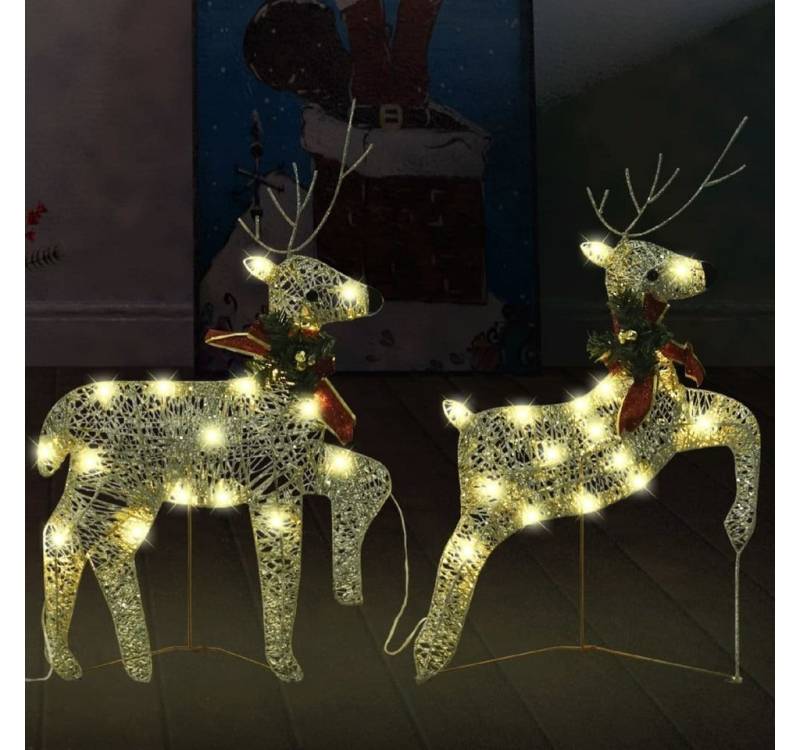 möbelando Weihnachtsfigur 3013528 (2er-Set), mit 40 LEDs aus Mesh, Metall in Golden. Abmessungen (H) 64 cm von möbelando