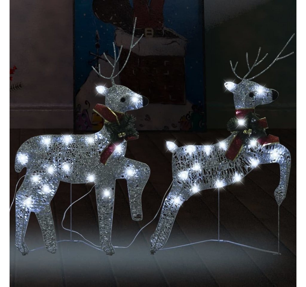 möbelando Weihnachtsfigur 3013528 (2er-Set), mit 40 LEDs aus Mesh, Metall in Silber. Abmessungen (H) 64 cm von möbelando