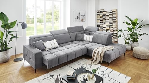 möbelando Wohnlandschaft >Lindesberg< elektr. Sitzverstellung, Federkern, grau - 317x107x230cm (BxHxT) von möbelando