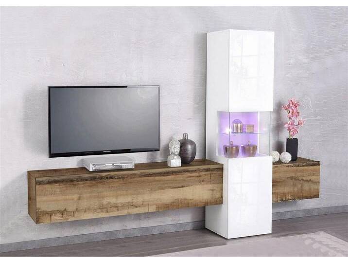 möbelando Wohnwand Wohnwand >Incontro IV< - 265x181x40cm (BxHxT), (3-St), 265 x 181 x 40 cm (B/H/T), braun, Pereira/weiß Hochglanz von möbelando