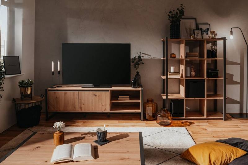 möbelando Wohnzimmer-Set Arvada, (3 teilig), aus MDF in Artisan Eiche / Anthrazit mit einer Schublade und 2 Türen. von möbelando