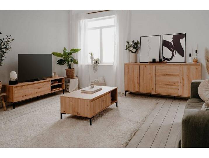 möbelando Wohnzimmer-Set Korsika, (3 teilig, 3-St), in Artisan mit 3 Schubladen und 5 Türen. von möbelando