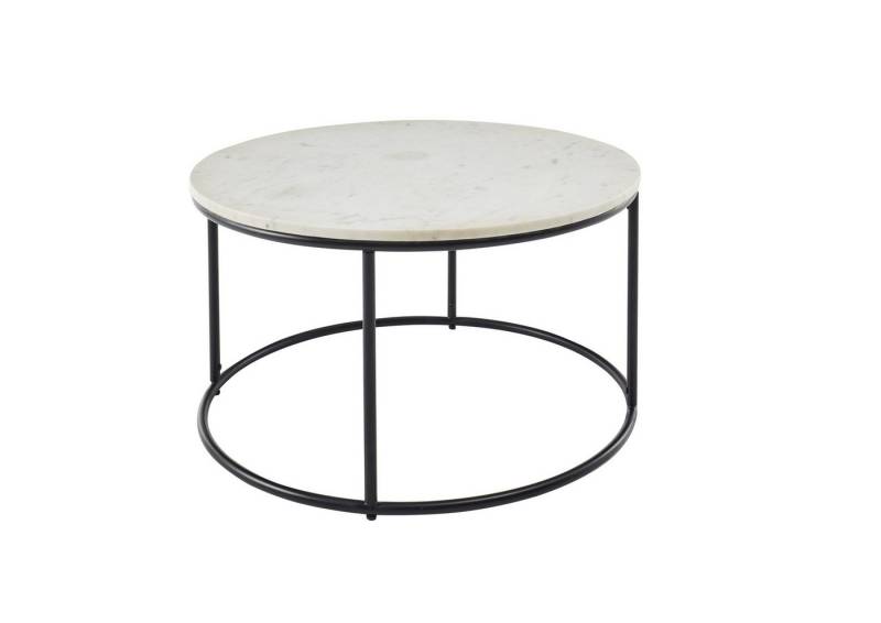 möbelando Wohnzimmertisch Belfort (DxH: 80x46 cm), aus Marmor weiß, Metall in schwarz von möbelando