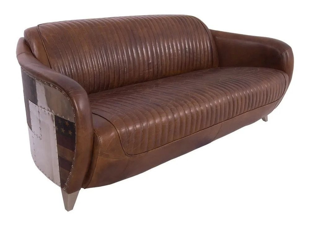 moebelfaktor 3-Sitzer Twin Peaks 3D Vintage-Cigar, Heftnähte, Vollholzgestell, Aluminiumbeschlag, Rindsleder von moebelfaktor