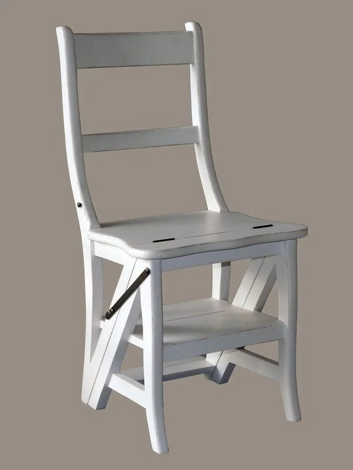 moebelfaktor Esszimmerstuhl Leiterstuhl Mahagoni weiß lackiert (1 St), Trittleiter und Stuhl in einem von moebelfaktor
