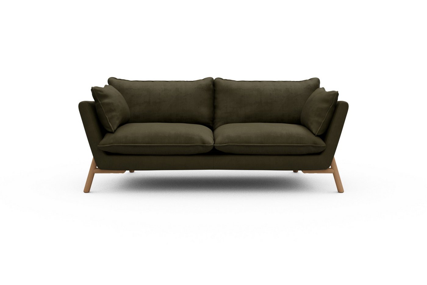 moebelfaktor Sofa Emil PREMIUM 2-Sitzer Beinfarbe Eiche Natur, schräg gestellte Armlehnen, hoher Rücken von moebelfaktor