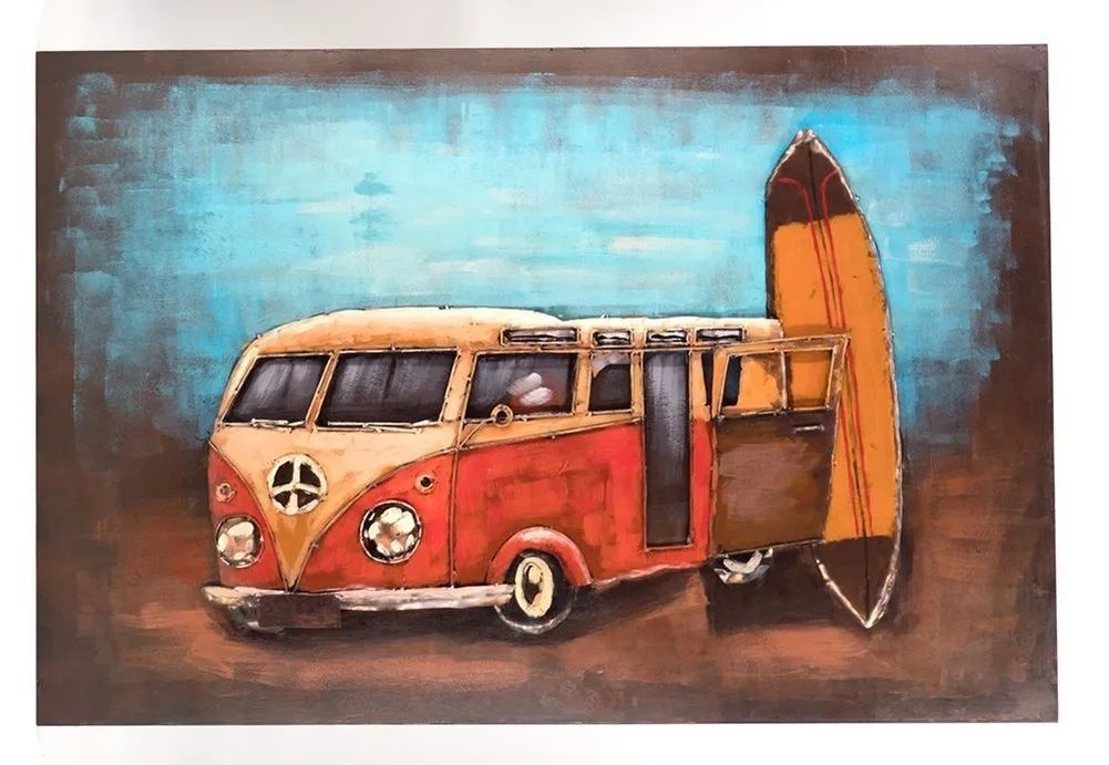 moebelfaktor Wandbild Bus und Surf 120x80, Design Metallbild, Handarbeit, 3D-Effekt von moebelfaktor