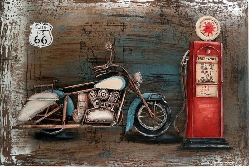 moebelfaktor Wandbild Motorcycle Gasstation 115x75, Design Metallbild, Handarbeit, 3D-Effekt von moebelfaktor