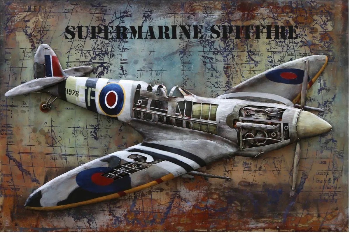 moebelfaktor Wandbild Spitfire 120x80, Design Metallbild, Handarbeit, 3D-Effekt von moebelfaktor