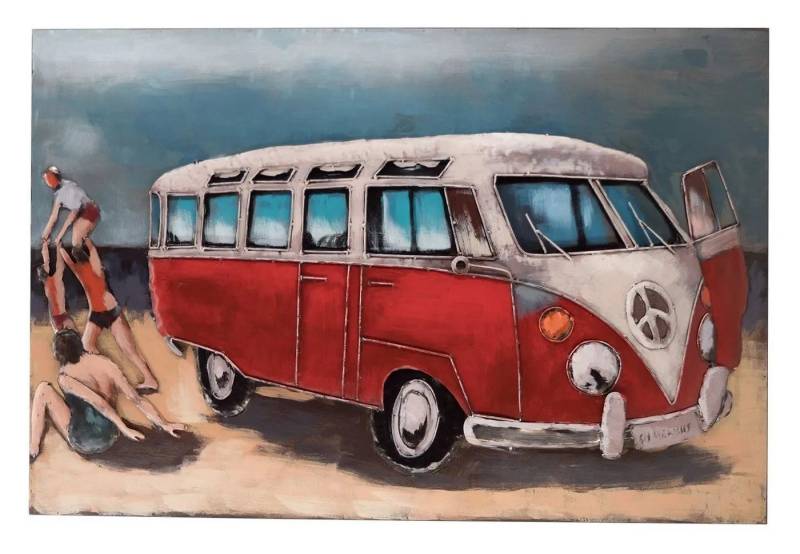 moebelfaktor Wandbild Strandbus Rot 120x80, Design Metallbild, Handarbeit, 3D-Effekt von moebelfaktor