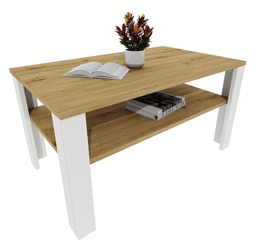 Moderner Couchtisch im Retro-Loft-Design | Wohnzimmertisch mit Ablagefläche | Stabiler Beistelltisch für Wohnzimmer, Büro & Lounge | Eiche Artisan/Weiß Moderner Couchtisch im Retro-Loft-Design | Wohnzimmertisch mit Ablagefläche | Stabiler Beistelltisch für Wohnzimmer, Büro & Lounge | Eiche Artisan/Weiß von möbelkap