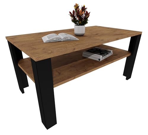 Moderner Couchtisch im Retro-Loft-Design | Wohnzimmertisch mit Ablagefläche | Stabiler Beistelltisch für Wohnzimmer, Büro & Lounge | Eiche Lancelot/Schwarz Moderner Couchtisch im Retro-Loft-Design | Wohnzimmertisch mit Ablagefläche | Stabiler Beistelltisch für Wohnzimmer, Büro & Lounge | Eiche Lancelot/Schwarz von möbelkap