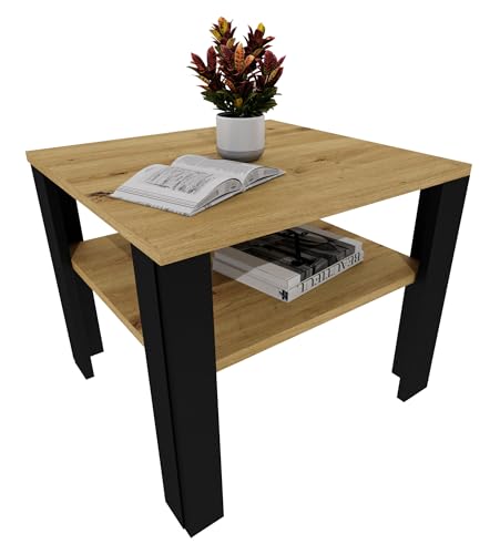 Moderner Couchtisch im Retro-Loft-Design | Wohnzimmertisch mit Ablagefläche | Stabiler Beistelltisch für Wohnzimmer, Büro & Lounge | Eiche Lancelot/Schwarz von möbelkap