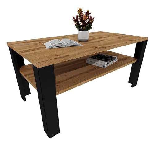 Moderner Couchtisch im Retro-Loft-Design | Wohnzimmertisch mit Ablagefläche | Stabiler Beistelltisch für Wohnzimmer, Büro & Lounge | Eiche Wotan/Schwarz Moderner Couchtisch im Retro-Loft-Design | Wohnzimmertisch mit Ablagefläche | Stabiler Beistelltisch für Wohnzimmer, Büro & Lounge | Eiche Wotan/Schwarz von möbelkap