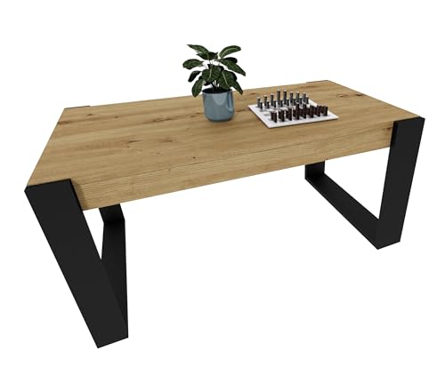 möbelkap Couchtisch | Moderner Wohnzimmertisch im Retro Loft Design | Stabiler & Kratzfester Sofatisch mit Pflegeleichter Oberfläche | Vielseitig für Wohnzimmer, Büro & Loft | Eiche Artisan/Schwarz von möbelkap