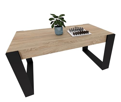 möbelkap Couchtisch | Moderner Wohnzimmertisch im Retro Loft Design | Stabiler & Kratzfester Sofatisch mit Pflegeleichter Oberfläche | Vielseitig für Wohnzimmer, Büro & Loft | Eiche Sonoma/Schwarz von möbelkap